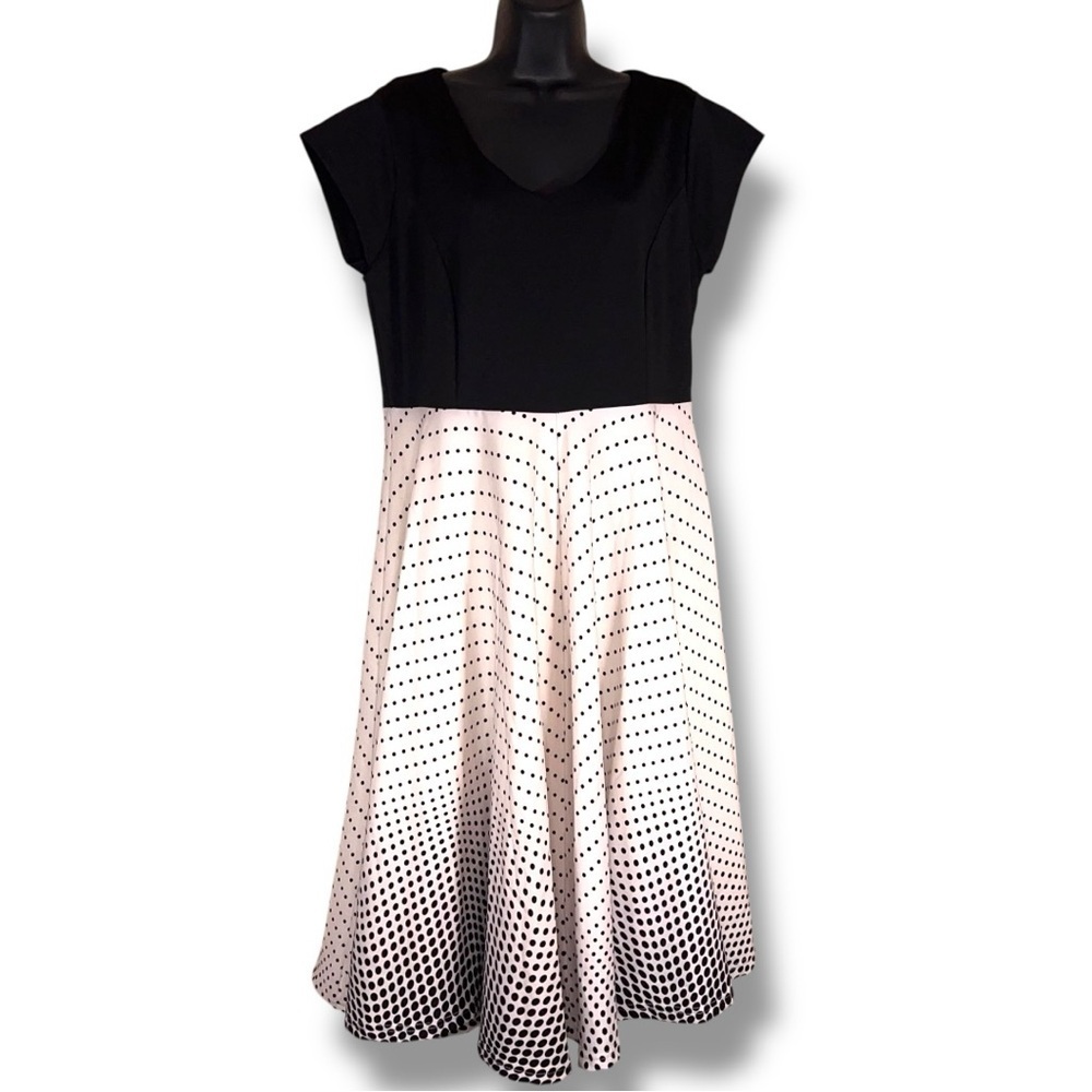 Vintage Masseys Large Black White Polka Dot Dress Short Sleeve Event Party Pinup